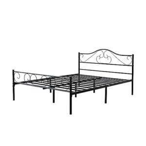 Heavy Duty Metal Platform Bed Frame Queen Size Black Bed Frame with Headboard and Steel Slats Mattress Foundation No Box Spring Needed