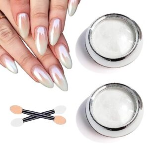 bishengyf white pearl chrome nail powder - 2pcs shiny mirror effect aurora nail jewelry glitter powder white chrome nail powder for nails art diy