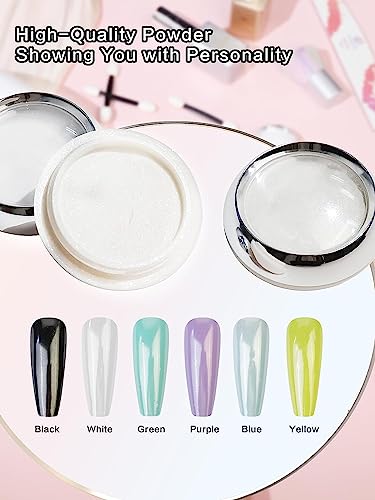 BISHENGYF White Pearl Chrome Nail Powder - 2Pcs Shiny Mirror Effect Aurora Nail Jewelry Glitter Powder White Chrome Nail Powder for Nails Art DIY