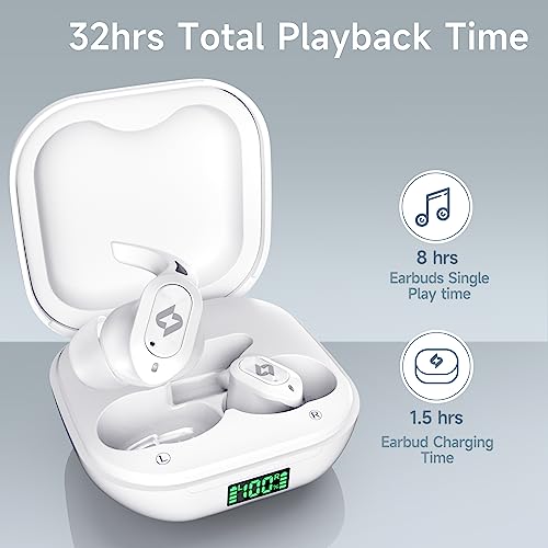 Wireless Earbuds Bluetooth Headphones with Wireless Charging Case 32H Playback LED Display in Ear Earphones Waterproof Ear buds Built in Mic Stereo Bass for iPhone Samsung Android Sport Workout Gym TV