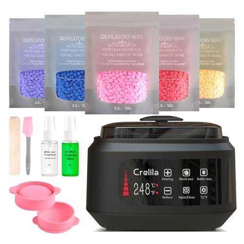 Crelila Waxing Kit-Digital Wax Melt Warmer Kit-inculd 17.5oz Hard Wax Beads+Silicone Liner+Wax Oil-Hair Removal Wax Kit At Home For body-Bikini-Legs-Face-Brazilian Wax Kit For Women&Men