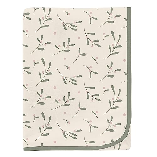 KicKee Pants Print Swaddle Blankets, Made from Viscose from Bamboo Fabric Making it a Silky Soft Baby Blanket, Security Blanket, Sized 40” x 29” (Natural Mistletoe - One Size)