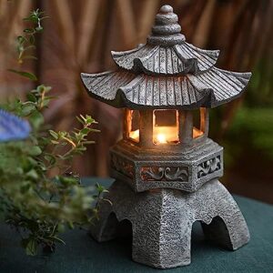 statues de lanterne de pagode À Énergie solaire, ornements de jardin de lumière de pagode de style japonais, pagode vintage lumineuse autonome décorative pour pelouse