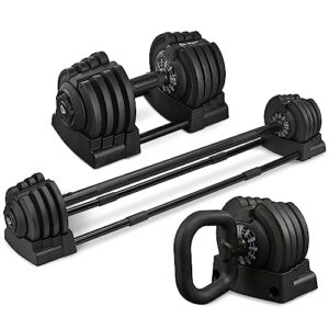 lifepro 3-in-1 weight lifting system - 2 to 43 lbs kettlebell, dumbbell, & barbell adjustable weights set for home gym - versatile & compact weight sets for home workout - interchangeable grip system