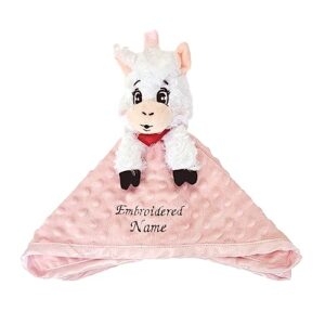 picky llama personalized plush stuffed animal snuggler security blanket 16 inches (personalized pink llama)
