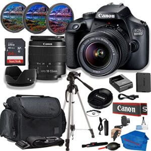 canon eos 4000d/rebel t100 bundle:includes 18-55mm is ii lens,tripod,64gb memory card,carry case, and 3-piece filter kit for stunning photos and videos