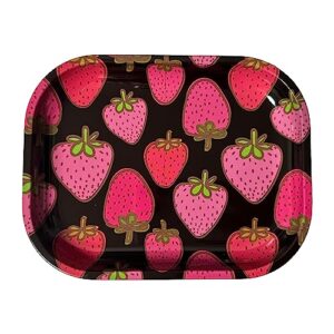 rolling tray “strawberries” 5.5” x 7” metal tobacco accessories