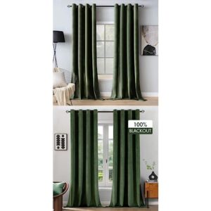 MIULEE Olive Green Velvet Curtains 96 inch Long and 100% Blackout Velvet Curtains