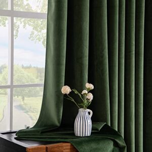 MIULEE Olive Green Velvet Curtains 96 inch Long and 100% Blackout Velvet Curtains