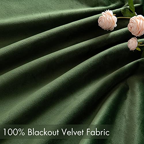 MIULEE Olive Green Velvet Curtains 96 inch Long and 100% Blackout Velvet Curtains