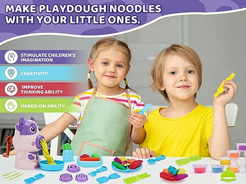 VBACALA Color Dough Toy Dough Tool Set, Clay Food Mold Set with Kitchen Creative Noodle Toys and Cow Ice Cream playdough Machine, 3 4 6 8-Year-Old Boy and Girl Birthday Creative Gifts