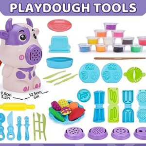 VBACALA Color Dough Toy Dough Tool Set, Clay Food Mold Set with Kitchen Creative Noodle Toys and Cow Ice Cream playdough Machine, 3 4 6 8-Year-Old Boy and Girl Birthday Creative Gifts