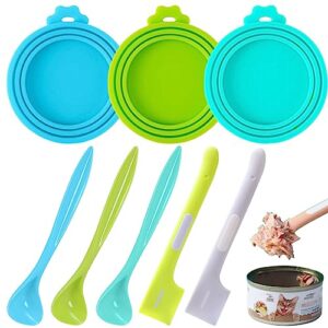 ainvhh 8 pack can lids, pet food can cover and food mixing spoons food canned scoop, fits most standard size dog and cat can tops for pet cat dog feeding can and wet food storage