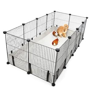 fhtonge large guinea pig cage with bottom trap, 8 sq ft guinea pig playpen with waterproof c&c cage liner, 48x24'' metal small animal cage habitat for hamster hedgehog bunny (12 x cage panels)