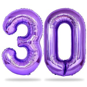 purple number 30 balloons, 40 inch purple mylar foil number 3 & 0 balloons for women, self inflating 30th birthday balloons for 30 year old anniversary birthday party decorations supplies
