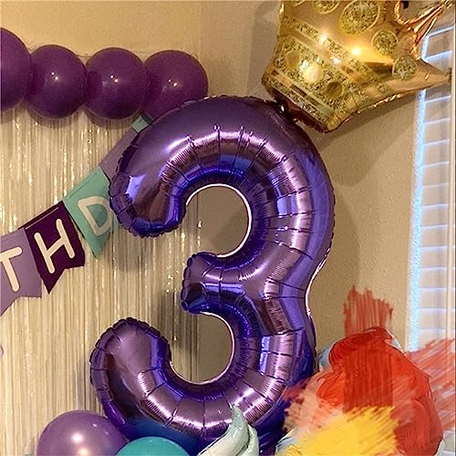 Purple Number 30 Balloons, 40 Inch Purple Mylar Foil Number 3 & 0 Balloons for Women, Self Inflating 30th Birthday Balloons for 30 Year Old Anniversary Birthday Party Decorations Supplies