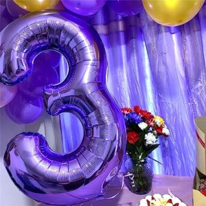 Purple Number 30 Balloons, 40 Inch Purple Mylar Foil Number 3 & 0 Balloons for Women, Self Inflating 30th Birthday Balloons for 30 Year Old Anniversary Birthday Party Decorations Supplies