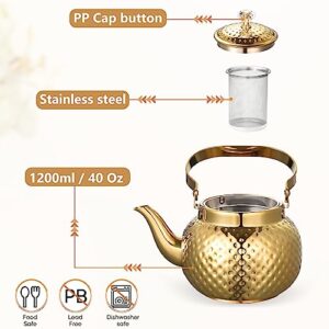 Haosens Teapot with Removable Infuser 40 Oz, 1200ml Stainless steel Coffee & Tea Pots - Perfect filter for Loose Leaf Tea or Tea Bags (Golden)