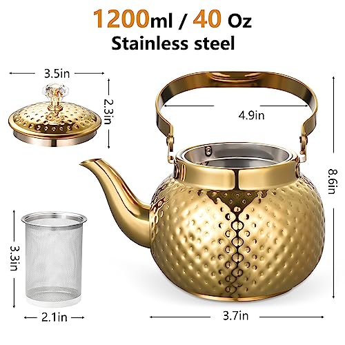 Haosens Teapot with Removable Infuser 40 Oz, 1200ml Stainless steel Coffee & Tea Pots - Perfect filter for Loose Leaf Tea or Tea Bags (Golden)