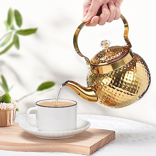 Haosens Teapot with Removable Infuser 40 Oz, 1200ml Stainless steel Coffee & Tea Pots - Perfect filter for Loose Leaf Tea or Tea Bags (Golden)