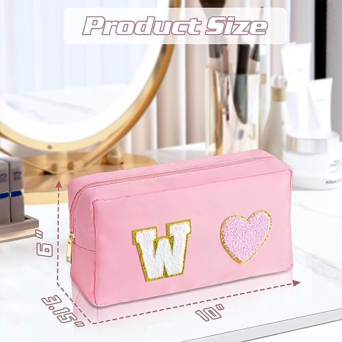 TOPEAST Preppy Makeup Bag Chenille Letters Cosmetic Travel Bag Makeup Pouch Portable Waterproof Travel Organizer Nylon Toiletry Bag Unique Gifts for Women Teen Girls, Letter G