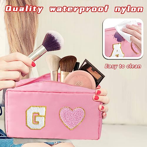 TOPEAST Preppy Makeup Bag Chenille Letters Cosmetic Travel Bag Makeup Pouch Portable Waterproof Travel Organizer Nylon Toiletry Bag Unique Gifts for Women Teen Girls, Letter G