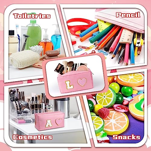 TOPEAST Preppy Makeup Bag Chenille Letters Cosmetic Travel Bag Makeup Pouch Portable Waterproof Travel Organizer Nylon Toiletry Bag Unique Gifts for Women Teen Girls, Letter G