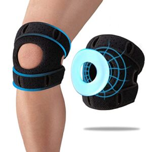 knee brace with 3d silicone ring - adjustable knee braces for knee pain with side stabilizers & patella gel pads - compression knee sleeve - 1 pack
