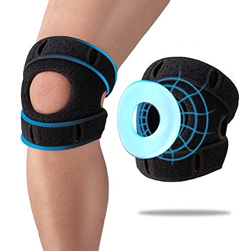 Knee Brace with 3D Silicone Ring - Adjustable Knee Braces for Knee Pain with Side Stabilizers & Patella Gel Pads - Compression Knee Sleeve - 1 Pack