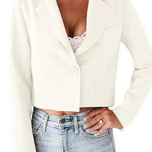 Dokotoo Womens Cropped Blazer Business Casual Outfits Jackets for Women Fashion Long Sleeve Open Front Blazer Jackets Cropped Jacket White M