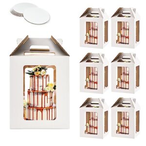xininsun tall cake boxes with windows and cake boards,12x12x14 tall cake carrier, tiered cake box, layer cake box, large cake box,ideal for 10" & 12" tiered cakes (6 pack-white)