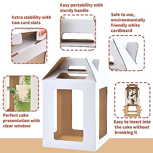 XININSUN Tall Cake Boxes with windows and Cake Boards,12x12x14 Tall Cake Carrier, Tiered Cake Box, Layer Cake Box, large cake box,Ideal for 10" & 12" Tiered Cakes (6 Pack-White)