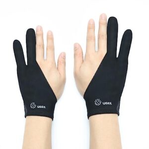 ugee 2 pack artist glove，drawing tablet universal sizes glove，computer graphic tablet golve with two finger for right hand or left hand，draw，sketch