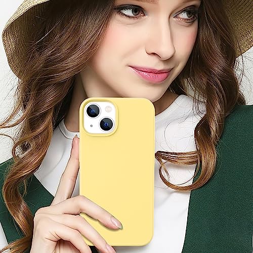 DOMAVER iPhone 13 Mini Case, Phone Case for iPhone 13 Mini Women Girls Liquid Silicone Soft Gel Rubber Microfiber Lining Cushion Cover Slim Smooth Protective-Yellow