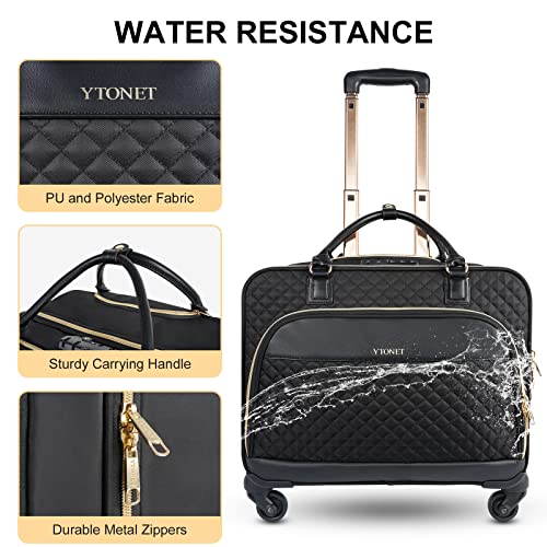 Ytonet Rolling Briefcase for Women, 17.3 Inch Rolling Laptop Bag with Wheels & TSA Lock, Water Rresistant Overnight Rolling Computer Bag on Wheels Roller Bag for Travel Business Work, Black