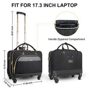 Ytonet Rolling Briefcase for Women, 17.3 Inch Rolling Laptop Bag with Wheels & TSA Lock, Water Rresistant Overnight Rolling Computer Bag on Wheels Roller Bag for Travel Business Work, Black