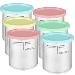 zomixzo nc500 ice cream pint containers and lid compatible with ninja creami nc501 nc500 series deluxe ice cream maker, 24 oz cream pint containers, 6 pack (pink/green/yellow/blue)