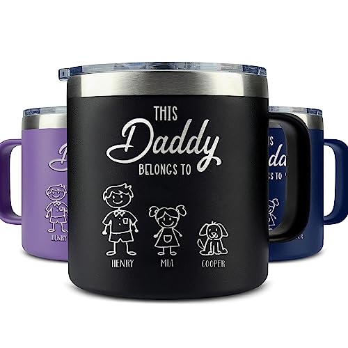 Hyturtle Personalized This Daddy Belongs To 14oz Coffee Cup Gift For Fathers Day Christmas, Personalized Choose Kid Coffee Mug For Father Dad, Custom Name Daughter Son Cup For Daddy