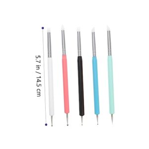 FRCOLOR 5pcs Silicone Dot Needle Pen Nail Tools Brochas Para Uñas Acrilicas Nails Kit Set Nail Art Dotting Pen Set Dot Paint Manicure Kit Nail Drawing Pen Nail Liner Brush Nail Art Brush