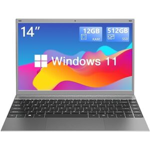 tulasi laptop computer, laptop with 12gb ram, 512gb ssd, intel quad-cores n4120 processor, 14 inch 1080p full hd ips screen, windows 11 pro laptop, support 2.4g/5g wifi, bt 4.2, expandable up to 1tb