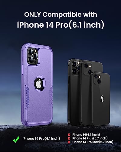 Scutum Designed for iPhone 14 Pro Case,[10 FT Military Grade Drop Protection] with [Screen Protector], 3 in 1 Non-Slip Heavy Duty Shockproof Phone Case,6.1 Inch, Purple