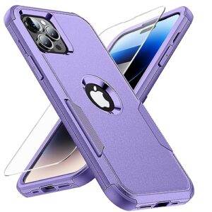 scutum designed for iphone 14 pro case,[10 ft military grade drop protection] with [screen protector], 3 in 1 non-slip heavy duty shockproof phone case,6.1 inch, purple