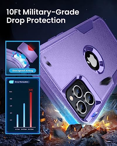 Scutum Designed for iPhone 14 Pro Case,[10 FT Military Grade Drop Protection] with [Screen Protector], 3 in 1 Non-Slip Heavy Duty Shockproof Phone Case,6.1 Inch, Purple