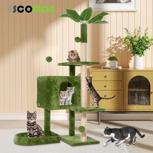 TSCOMON 52" Cat Tree Cat Tower for Indoor Cats with Green Leaves, Multi-Level Cozy Plush Cat Condo Cat House Cat Scratching Posts for Indoor Cats with Hang Ball, Home Plant Style Pet House, Green