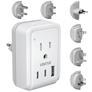 universal travel adapter kit, vintar international plug adapter with 3 usb ports(2 usb c, 3.4a) & 2 american outlets, type a,c,g,d,i,m swap&adapt attachments, adapter for us/eu/uk/india/aus/africa