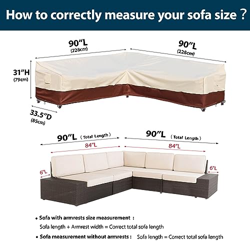 Westblue Outdoor Sectional Cover-V-Shaped Patio Furniture Covers Waterproof Rip-Stop Anti-UV 600D Heavy Duty Outdoor Couch Cover with 3 Air Vent Sofa Cover 90''L 33.5''D 31''H