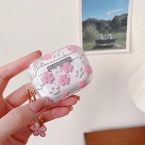 MINSCOSE Compatible with AirPods Pro Clear Case,Cute Cartoon Flower Pattern Design with Floral Keychain, Soft TPU Protective Shockproof Case for AirPod Pro for Girls Women-Pink