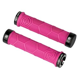 fifty-fifty double lock-on mountain bike grips, bicycle handlebar locking grips, non-slip mtb handle grips (pink)