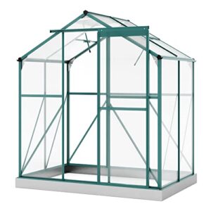 OPTOUGH 6.2x4.3x7.4 FT Polycarbonate Greenhouse with Sliding Door, 2 Vent Window and Base, Walk-in Greenhouse Storage Shed Sunroom Aluminum Hot House for Outdoor Garden Backyard, Green