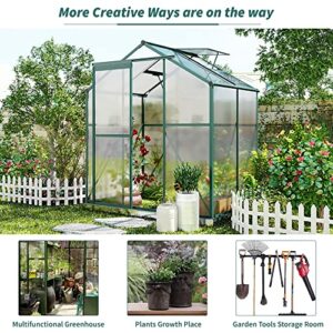 OPTOUGH 6.2x4.3x7.4 FT Polycarbonate Greenhouse with Sliding Door, 2 Vent Window and Base, Walk-in Greenhouse Storage Shed Sunroom Aluminum Hot House for Outdoor Garden Backyard, Green